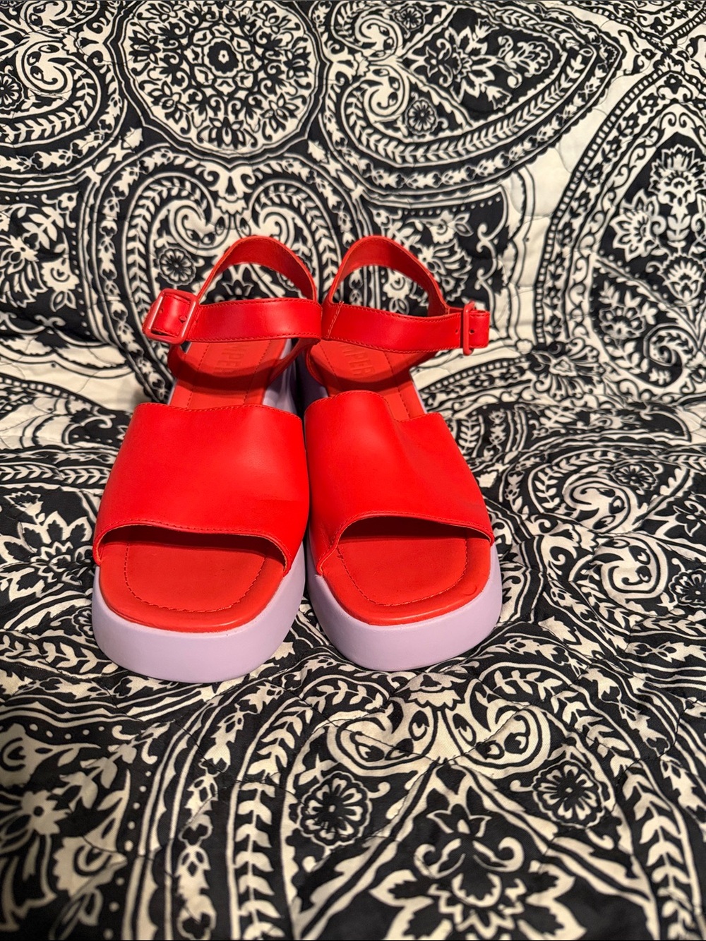 Red Platform Sandals with Lilac Sole